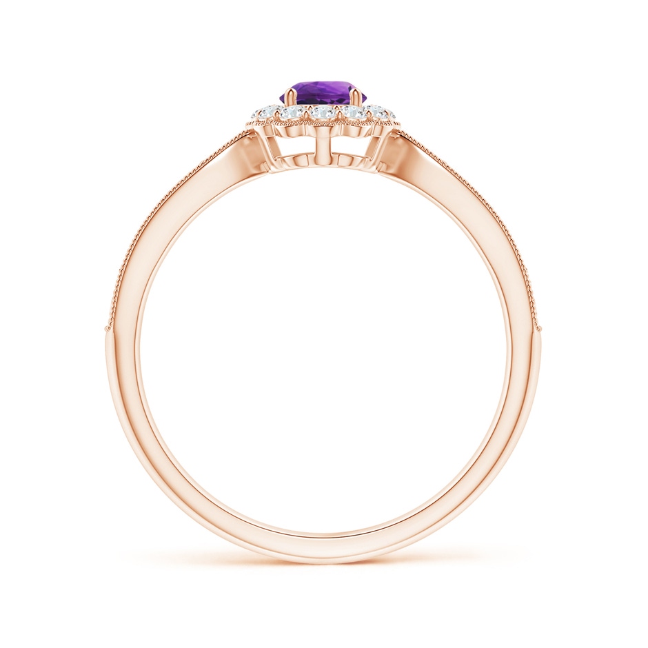 4mm AAAA Vintage Inspired Amethyst Milgrain Ring with Diamond Halo in Rose Gold side 199