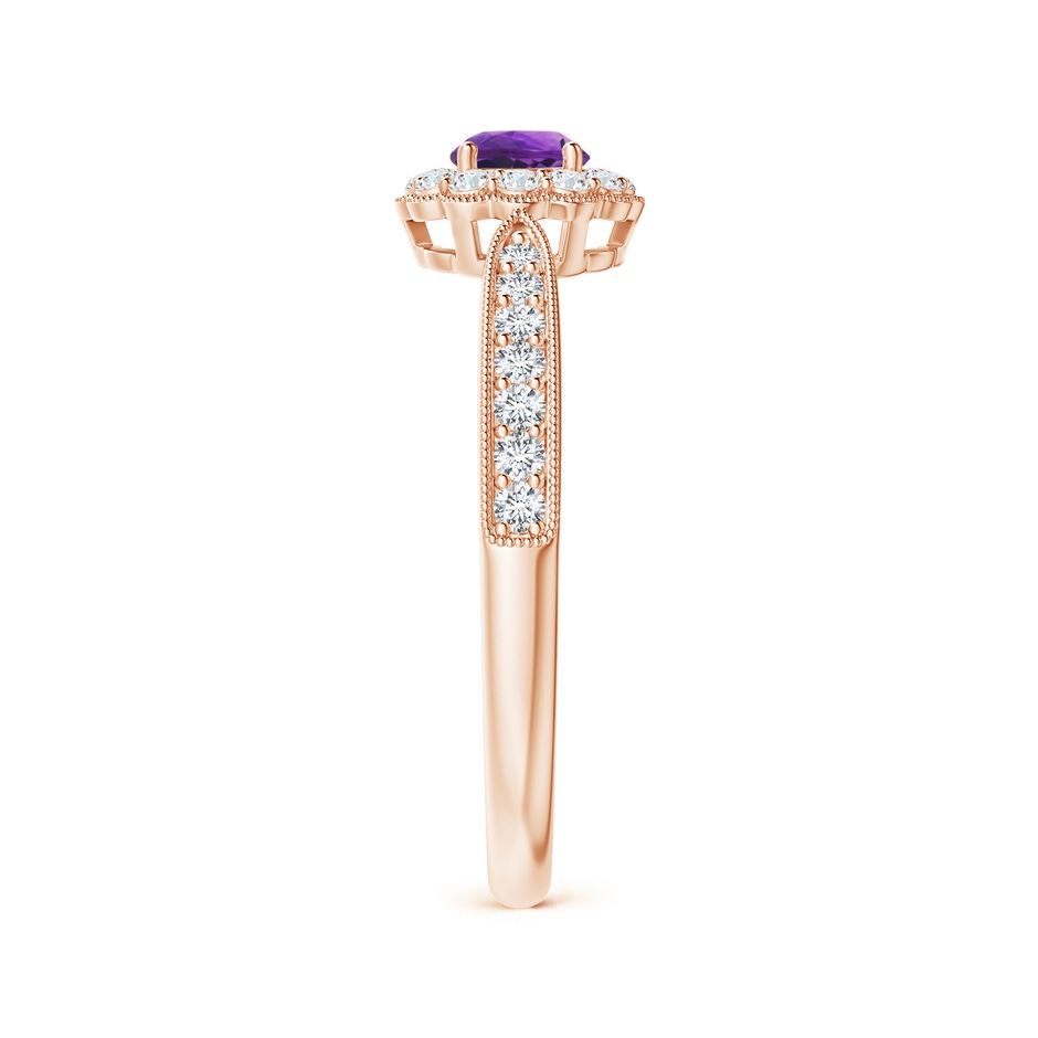 4mm AAAA Vintage Inspired Amethyst Milgrain Ring with Diamond Halo in Rose Gold side 299