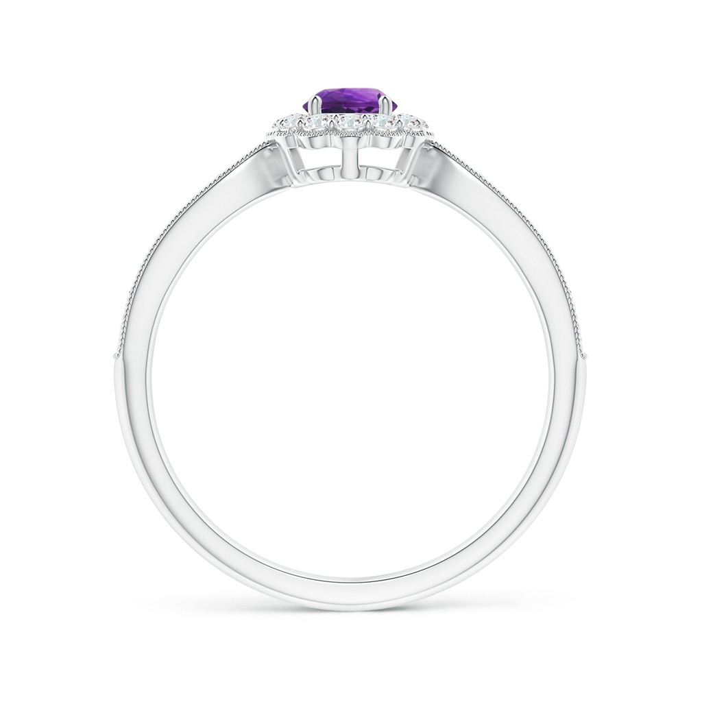 4mm AAAA Vintage Inspired Amethyst Milgrain Ring with Diamond Halo in S999 Silver - side 199
