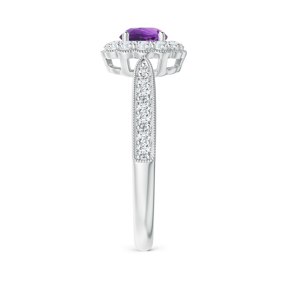 5mm AAA Vintage Inspired Amethyst Milgrain Ring with Diamond Halo in White Gold side 299
