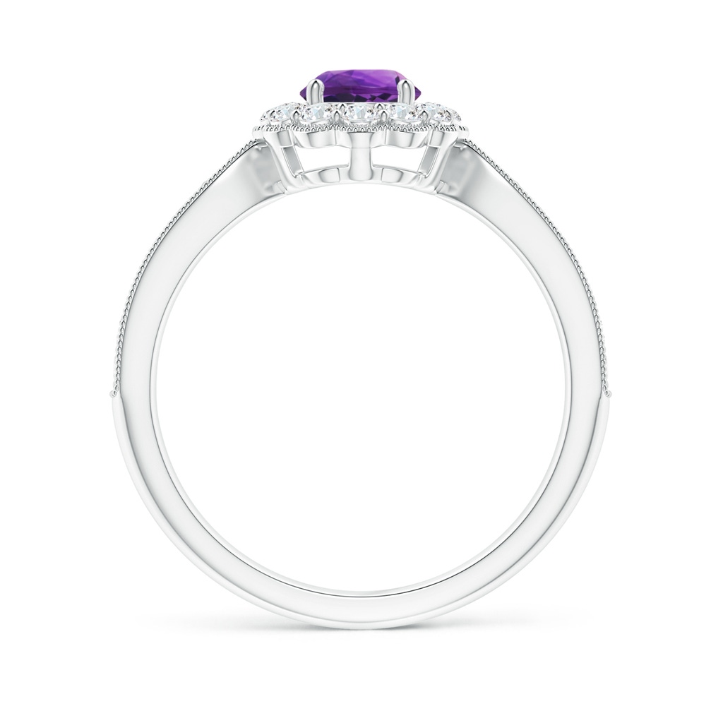 5mm AAAA Vintage Inspired Amethyst Milgrain Ring with Diamond Halo in White Gold Side-1