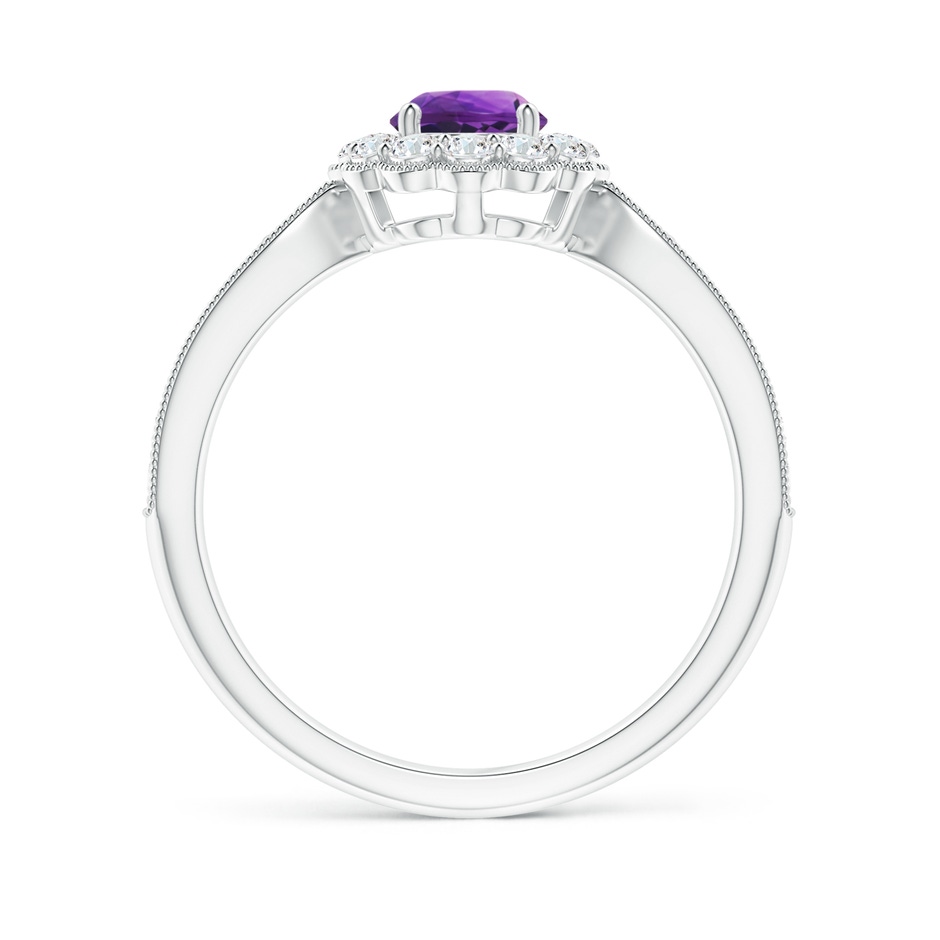 5mm AAAA Vintage Inspired Amethyst Milgrain Ring with Diamond Halo in White Gold side-1