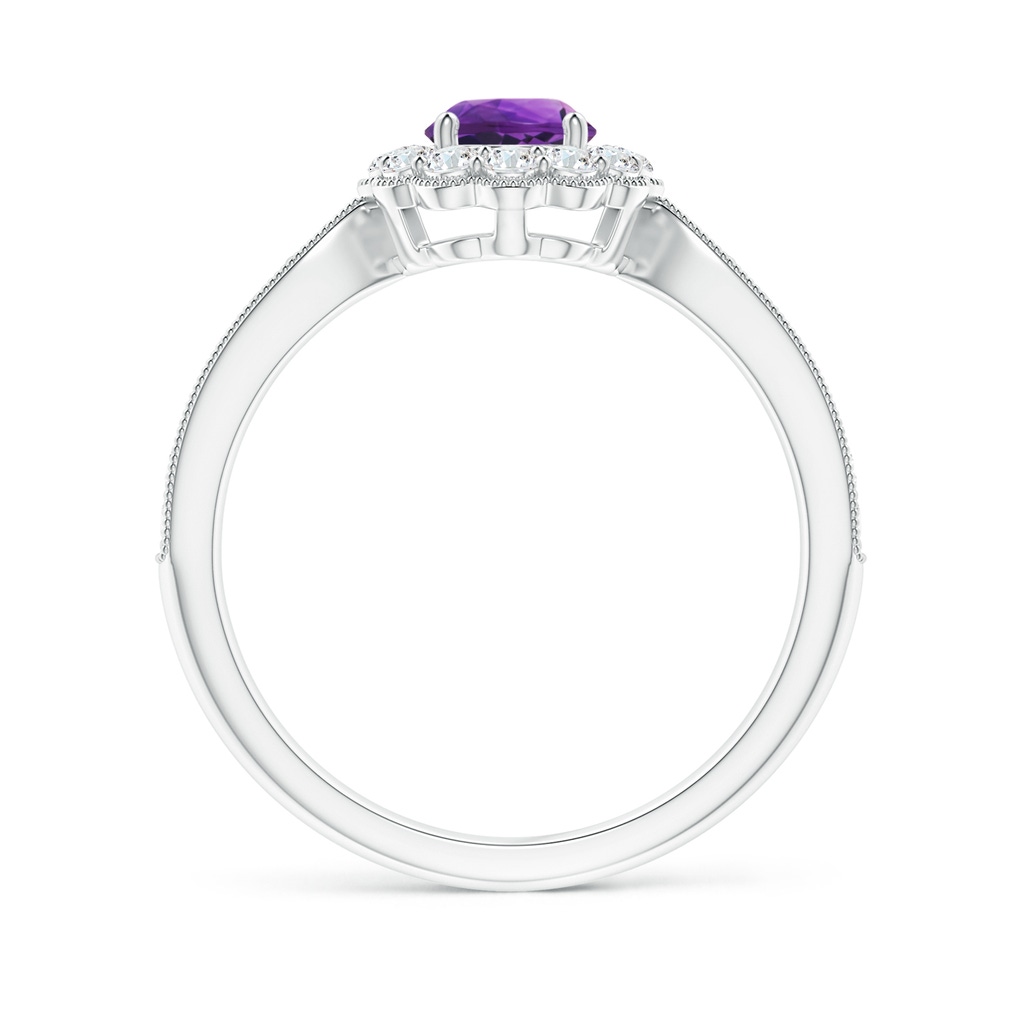 5mm AAAA Vintage Inspired Amethyst Milgrain Ring with Diamond Halo in White Gold - side 199
