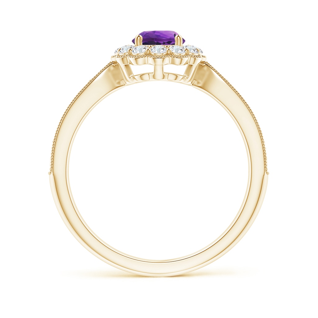 5mm AAAA Vintage Inspired Amethyst Milgrain Ring with Diamond Halo in Yellow Gold Side-1