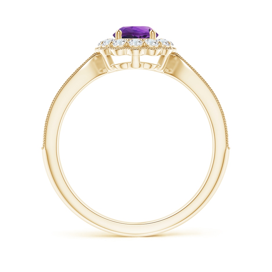 5mm AAAA Vintage Inspired Amethyst Milgrain Ring with Diamond Halo in Yellow Gold side-1