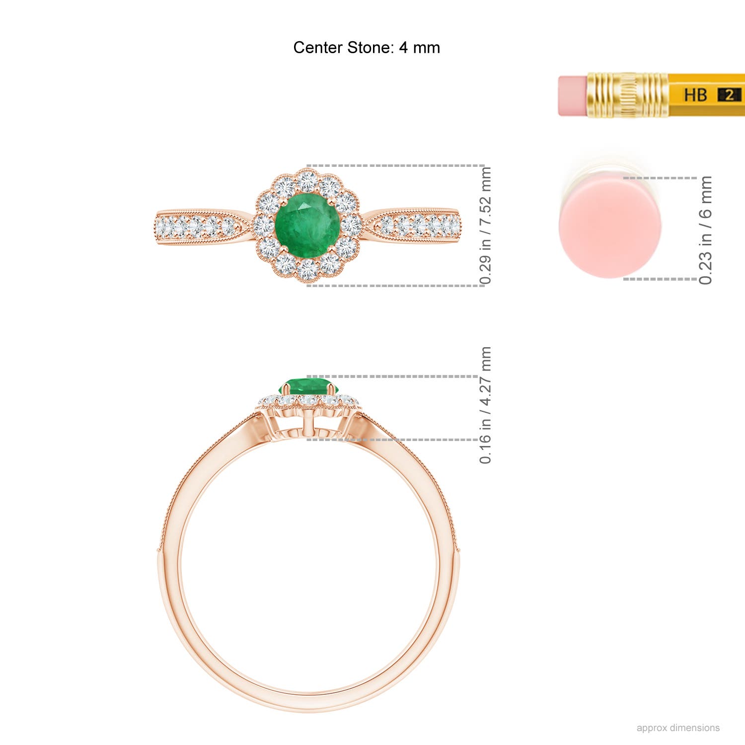 A - Emerald / 0.49 CT / 14 KT Rose Gold