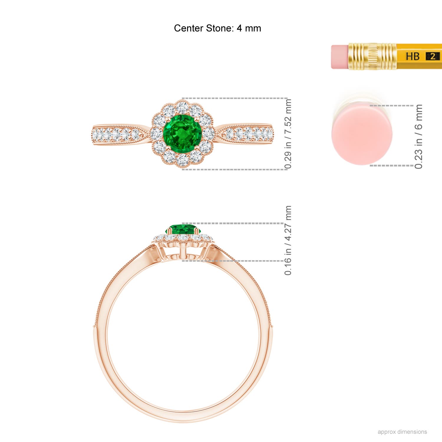 AAAA - Emerald / 0.49 CT / 14 KT Rose Gold