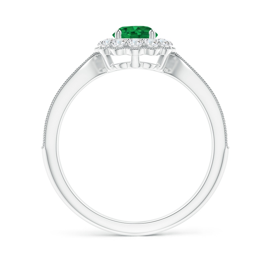 5mm AAA Vintage Inspired Emerald Milgrain Ring with Diamond Halo in White Gold side-1