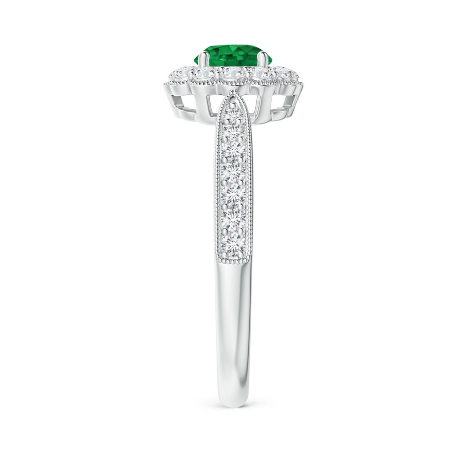 5mm AAA Vintage Inspired Emerald Milgrain Ring with Diamond Halo in White Gold side-2