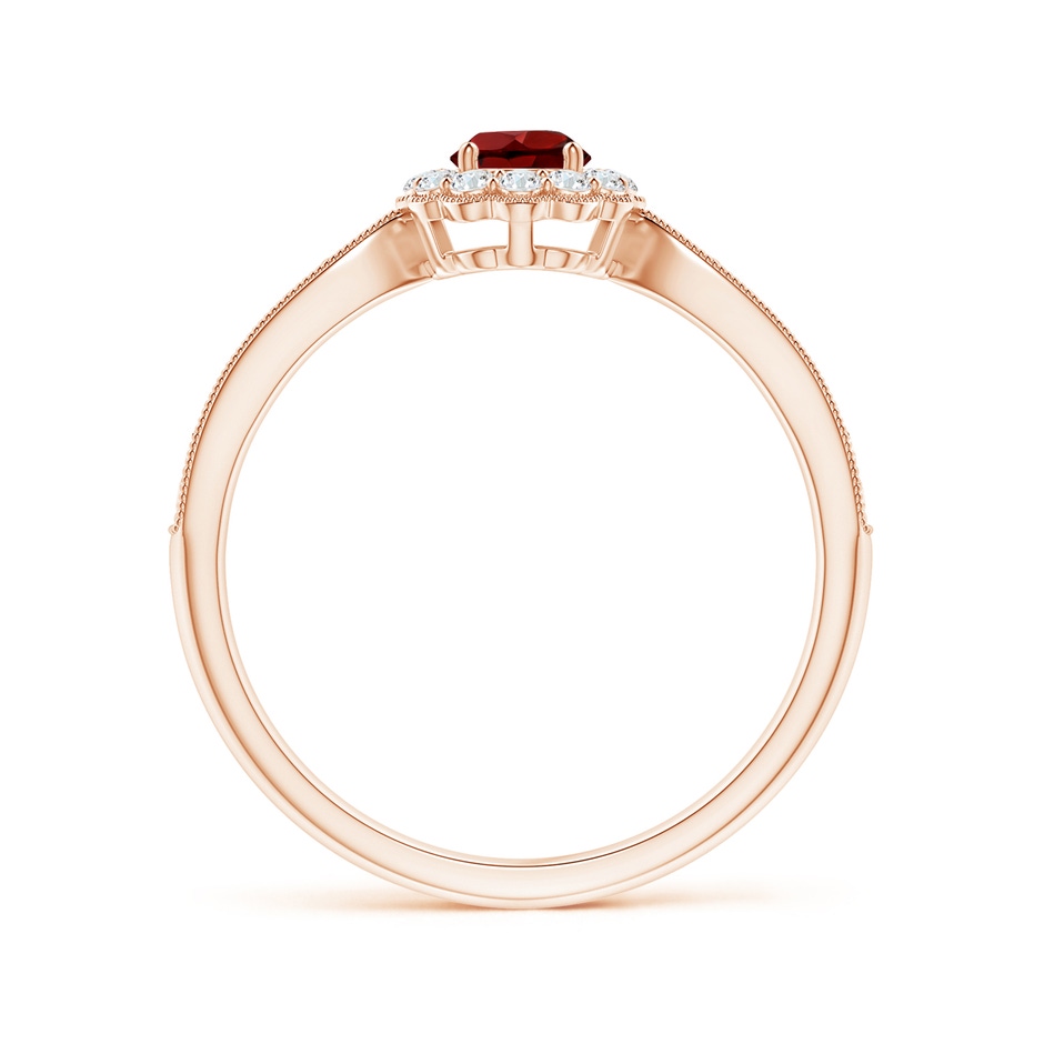 4mm AAAA Vintage Inspired Garnet Milgrain Ring with Diamond Halo in Rose Gold side 199