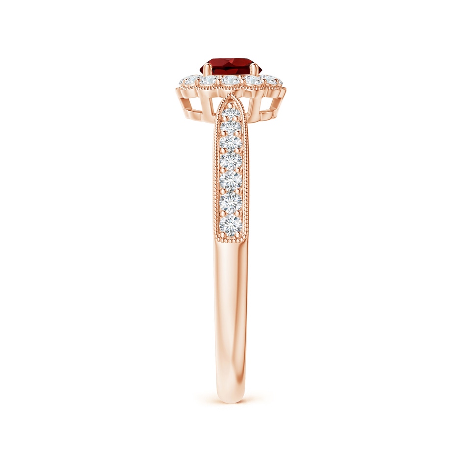 4mm AAAA Vintage Inspired Garnet Milgrain Ring with Diamond Halo in Rose Gold side 299