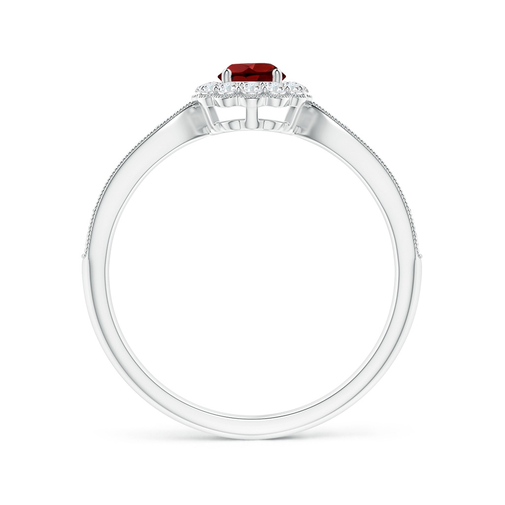 4mm AAAA Vintage Inspired Garnet Milgrain Ring with Diamond Halo in S999 Silver - side 199