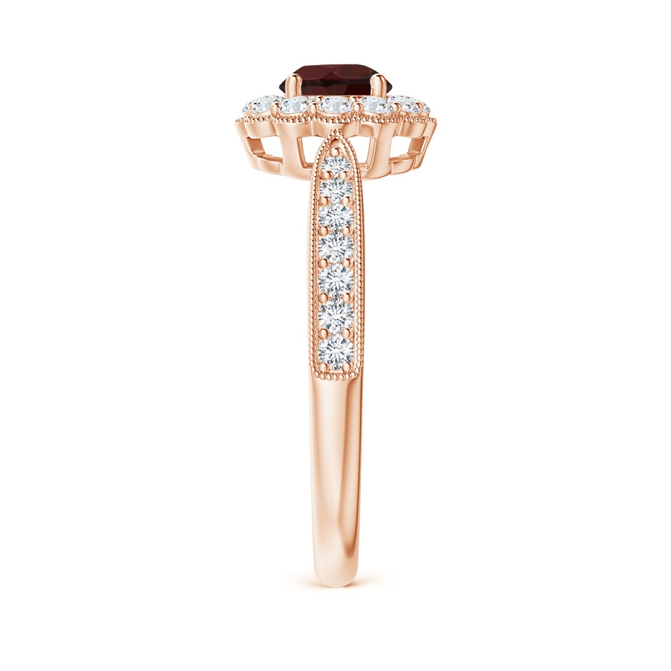 5mm A Vintage Inspired Garnet Milgrain Ring with Diamond Halo in Rose Gold side 299