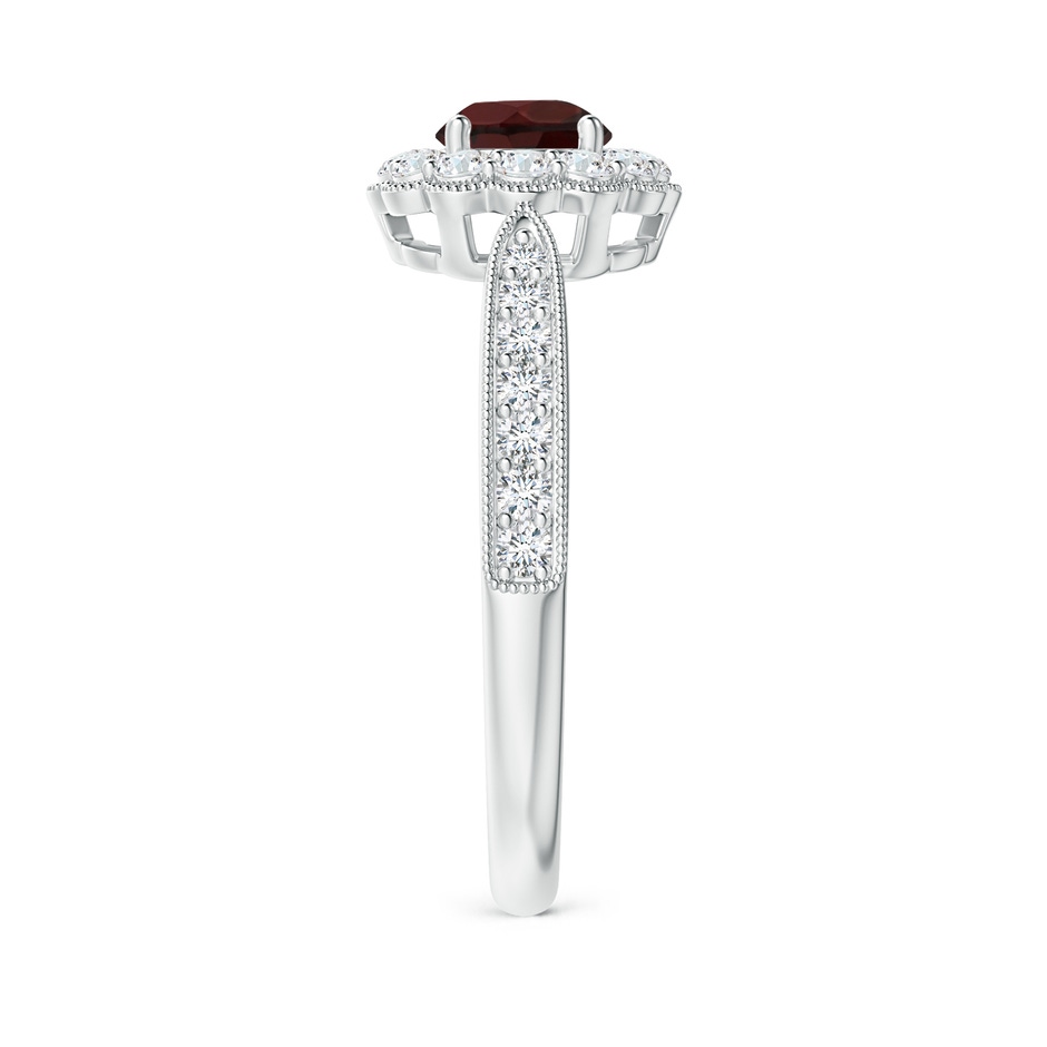 5mm A Vintage Inspired Garnet Milgrain Ring with Diamond Halo in White Gold side 299