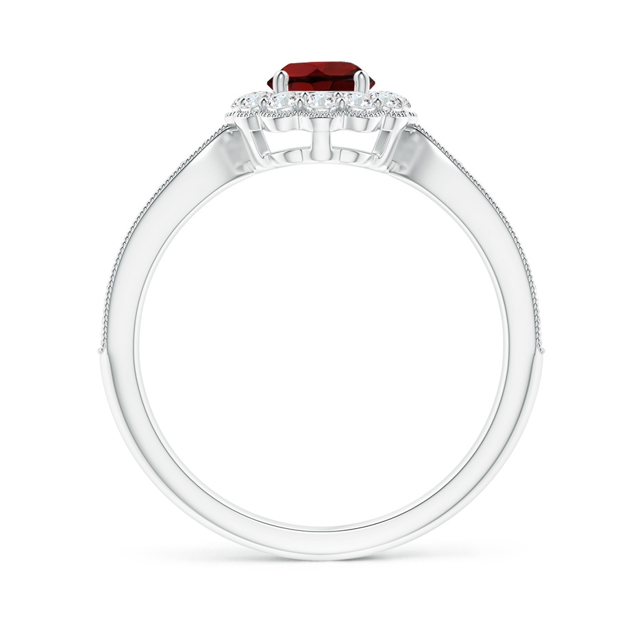 5mm AAA Vintage Inspired Garnet Milgrain Ring with Diamond Halo in White Gold side 199