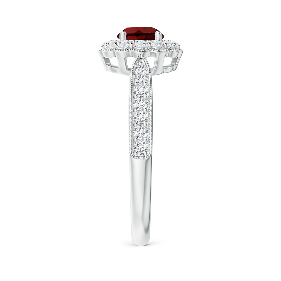 5mm AAA Vintage Inspired Garnet Milgrain Ring with Diamond Halo in White Gold side 299