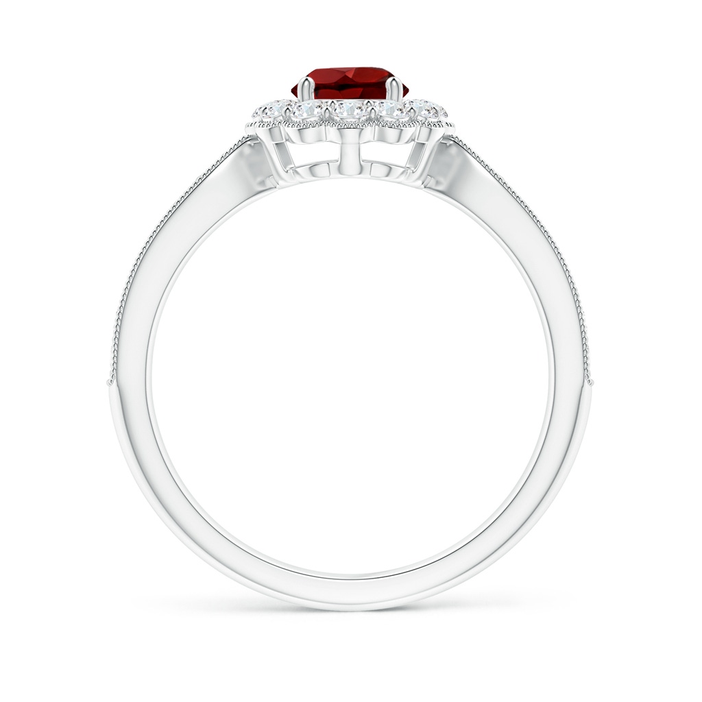 5mm AAAA Vintage Inspired Garnet Milgrain Ring with Diamond Halo in White Gold - side 199