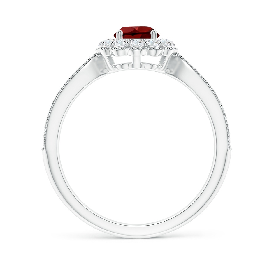 5mm AAAA Vintage Inspired Garnet Milgrain Ring with Diamond Halo in White Gold side 199