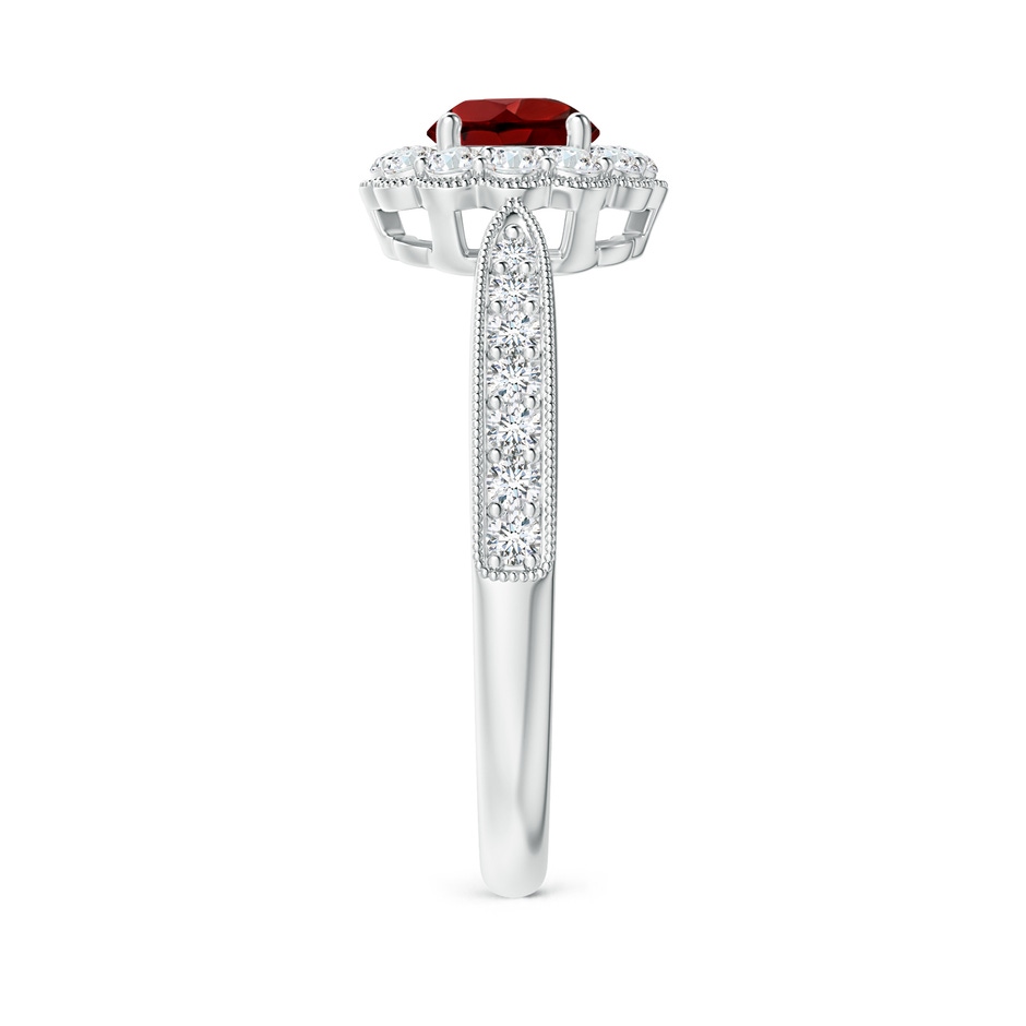 5mm AAAA Vintage Inspired Garnet Milgrain Ring with Diamond Halo in White Gold side 299