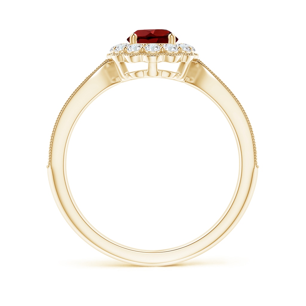 5mm AAAA Vintage Inspired Garnet Milgrain Ring with Diamond Halo in Yellow Gold - side 199