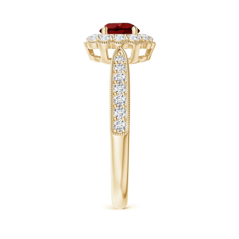 5mm AAAA Vintage Inspired Garnet Milgrain Ring with Diamond Halo in Yellow Gold side 299