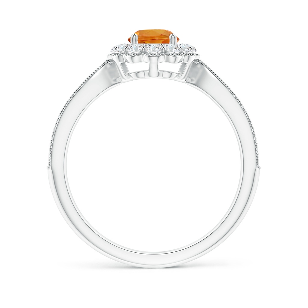 5mm AAA Vintage Inspired Orange Sapphire Milgrain Ring with Halo in White Gold Side 1