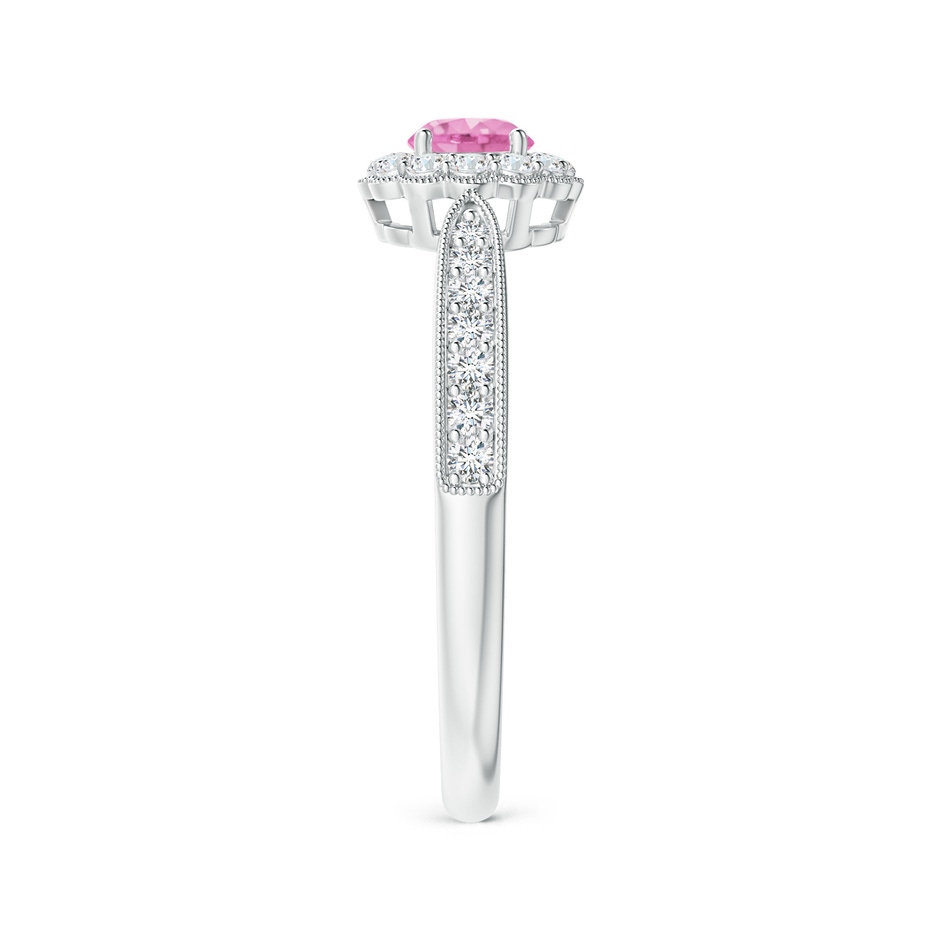 4mm A Vintage Inspired Pink Sapphire Milgrain Ring with Halo in White Gold side-2