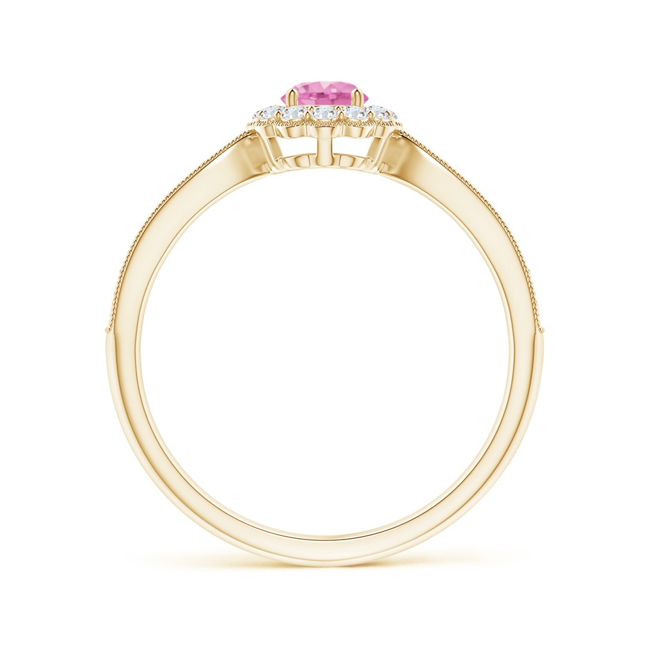 4mm A Vintage Inspired Pink Sapphire Milgrain Ring with Halo in Yellow Gold side-1