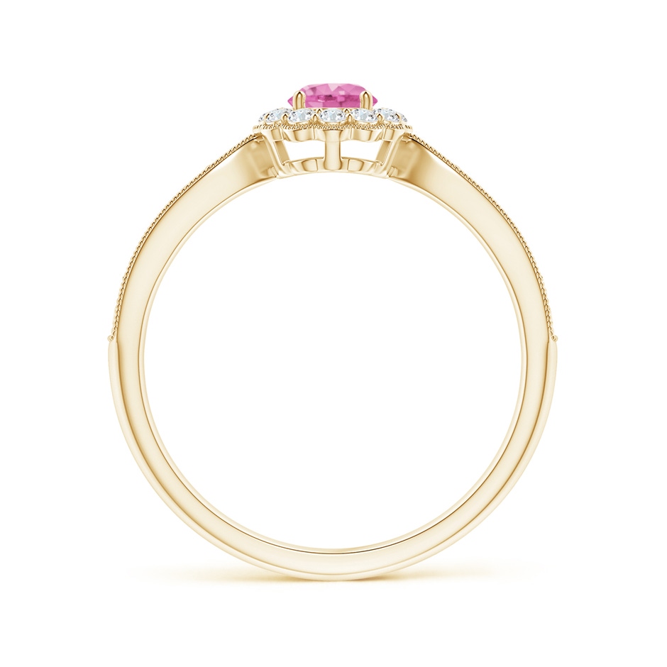 4mm AA Vintage Inspired Pink Sapphire Milgrain Ring with Halo in Yellow Gold side-1