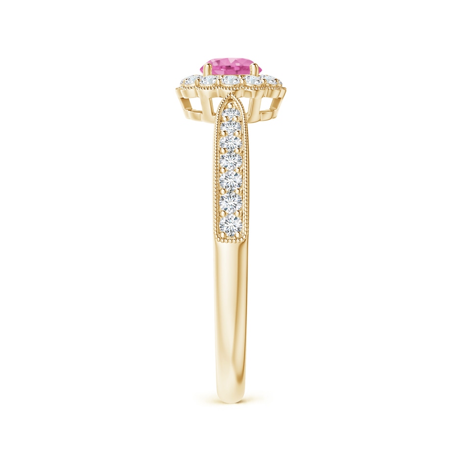 4mm AA Vintage Inspired Pink Sapphire Milgrain Ring with Halo in Yellow Gold side-2