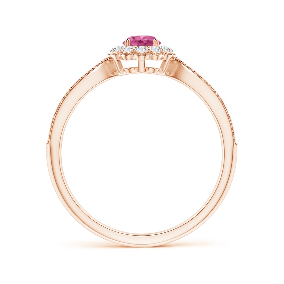 4mm AAAA Vintage Inspired Pink Sapphire Milgrain Ring with Halo in Rose Gold side-1