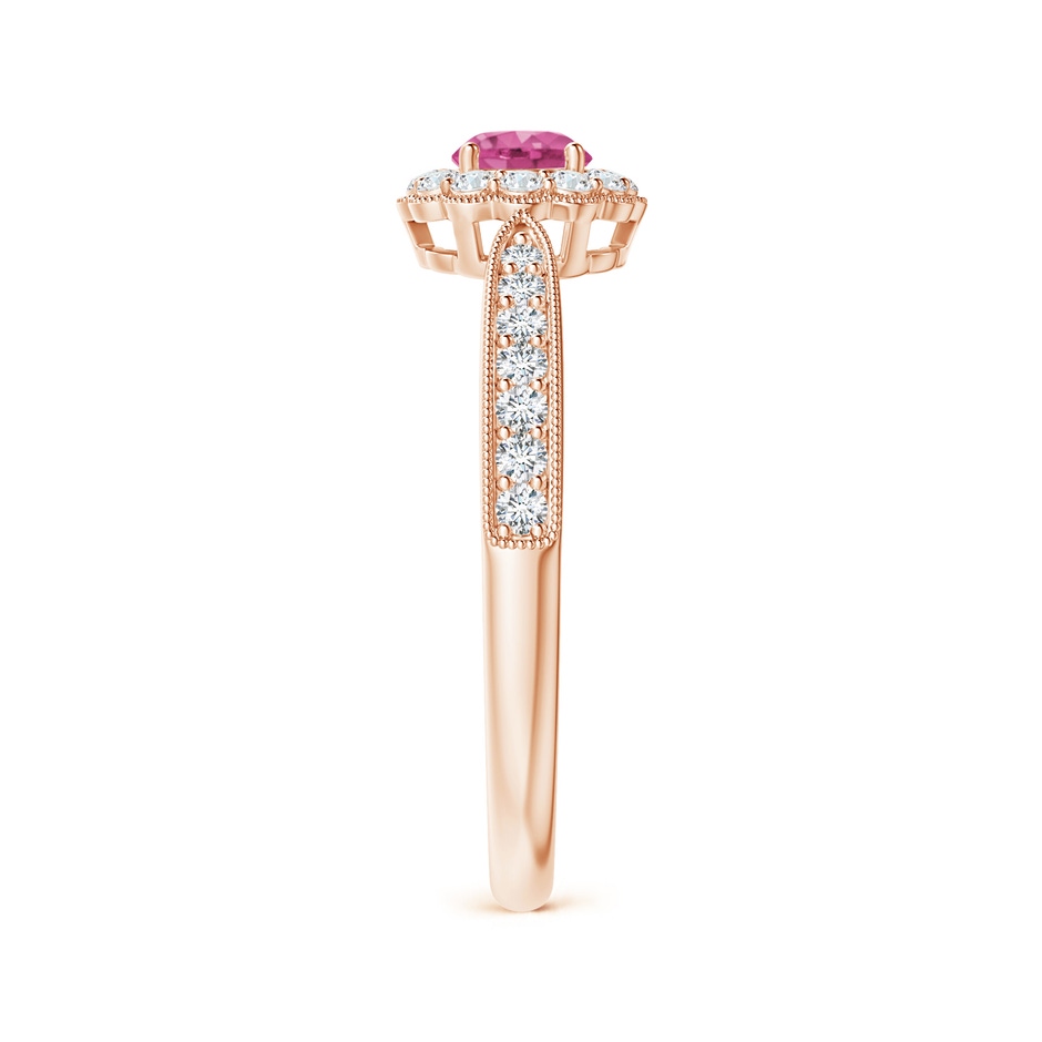 4mm AAAA Vintage Inspired Pink Sapphire Milgrain Ring with Halo in Rose Gold side-2