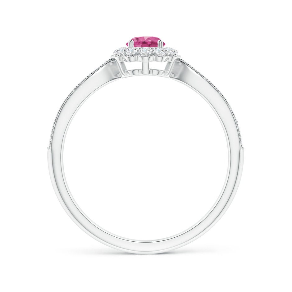 4mm AAAA Vintage Inspired Pink Sapphire Milgrain Ring with Halo in White Gold side-1