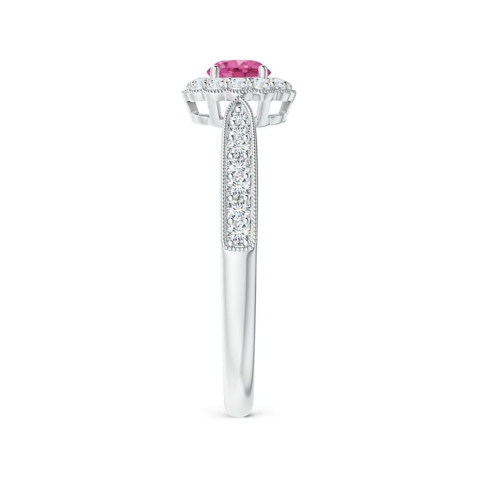 4mm AAAA Vintage Inspired Pink Sapphire Milgrain Ring with Halo in White Gold side-2