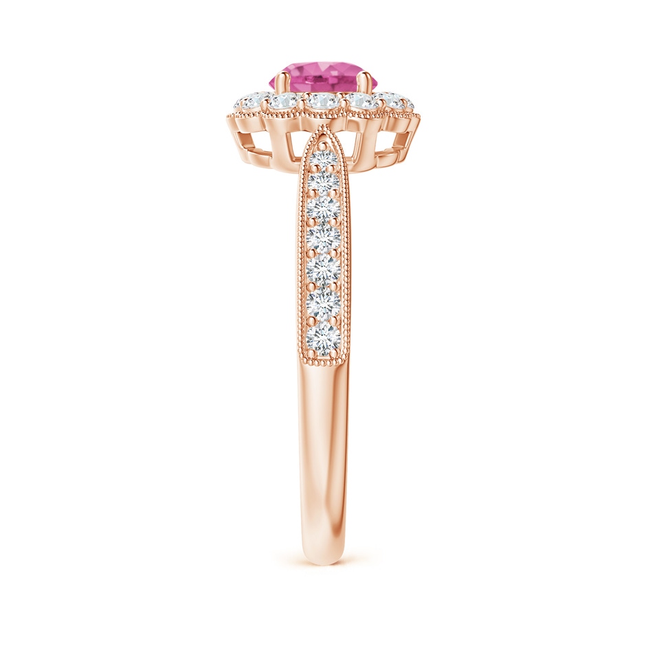 5mm AAA Vintage Inspired Pink Sapphire Milgrain Ring with Halo in Rose Gold side-2