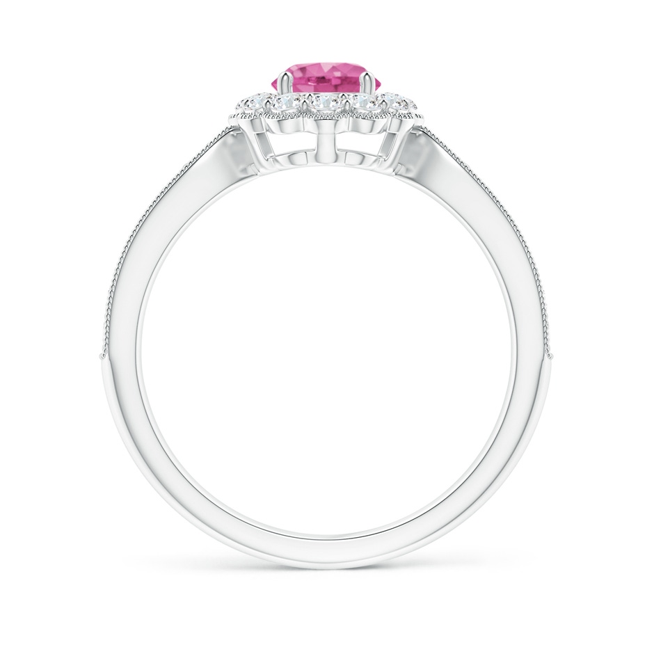 5mm AAA Vintage Inspired Pink Sapphire Milgrain Ring with Halo in White Gold side-1