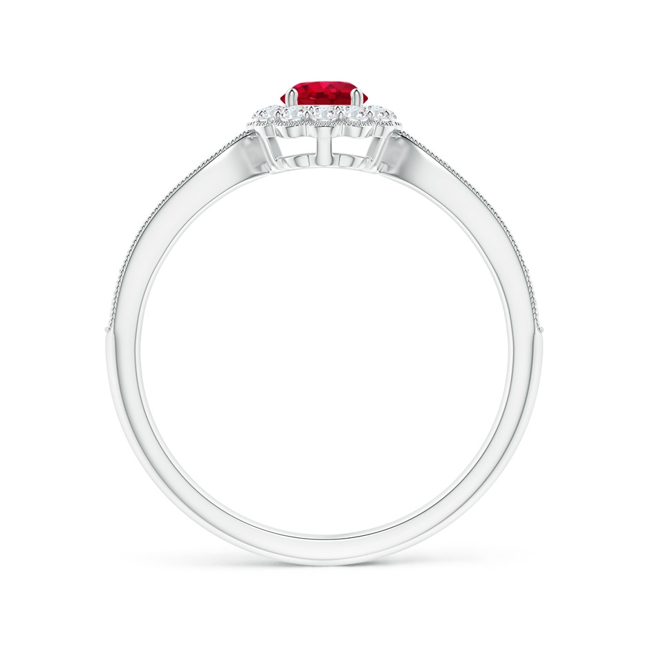 4mm AAA Vintage Inspired Ruby Milgrain Ring with Diamond Halo in White Gold side-1