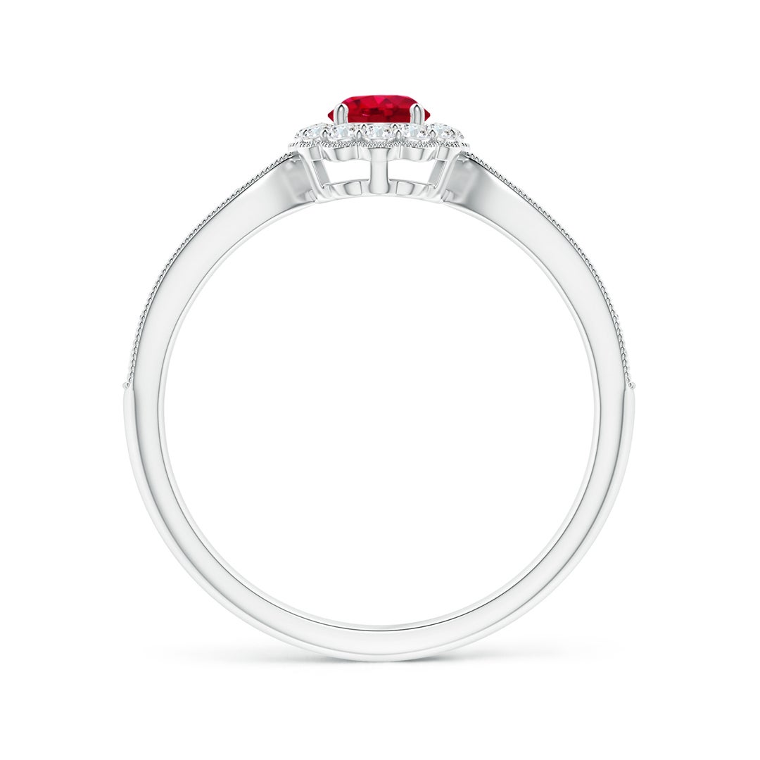 4mm AAA Vintage Inspired Ruby Milgrain Ring with Diamond Halo in White Gold - side 3