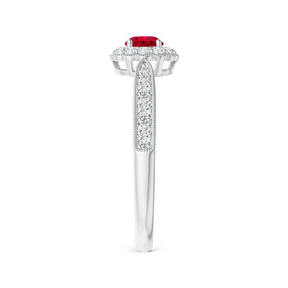 4mm AAA Vintage Inspired Ruby Milgrain Ring with Diamond Halo in White Gold side 299