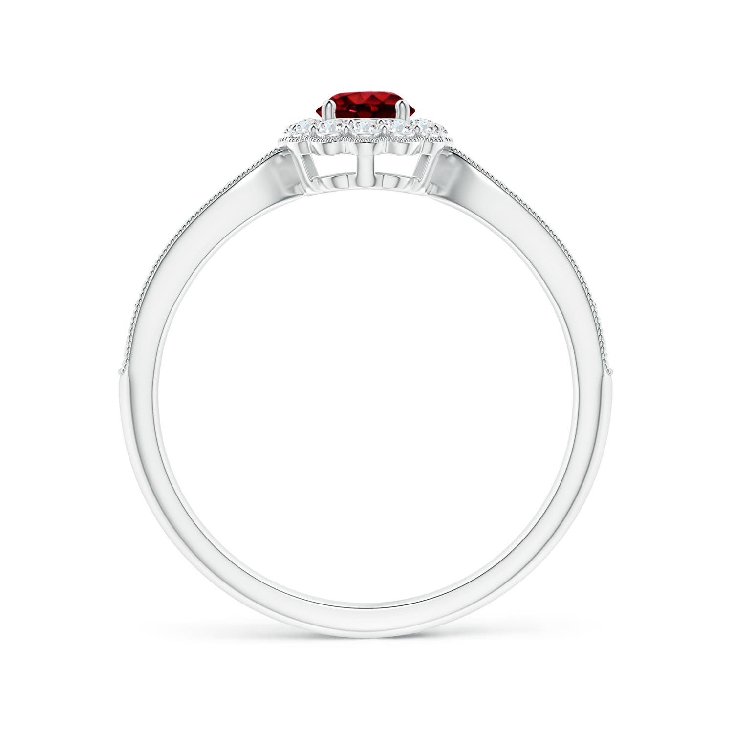 4mm AAAA Vintage Inspired Ruby Milgrain Ring with Diamond Halo in P950 Platinum