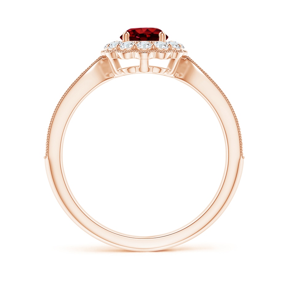 5mm AAAA Vintage Inspired Ruby Milgrain Ring with Diamond Halo in Rose Gold side 199