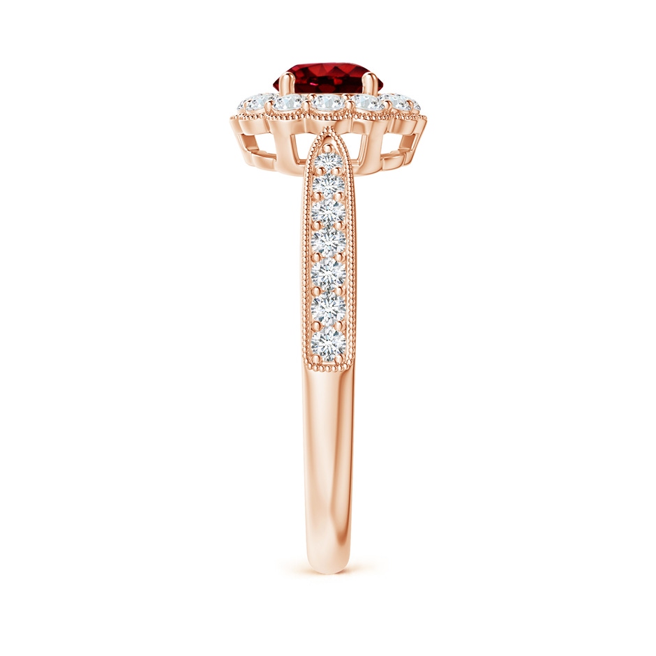 5mm AAAA Vintage Inspired Ruby Milgrain Ring with Diamond Halo in Rose Gold side 299
