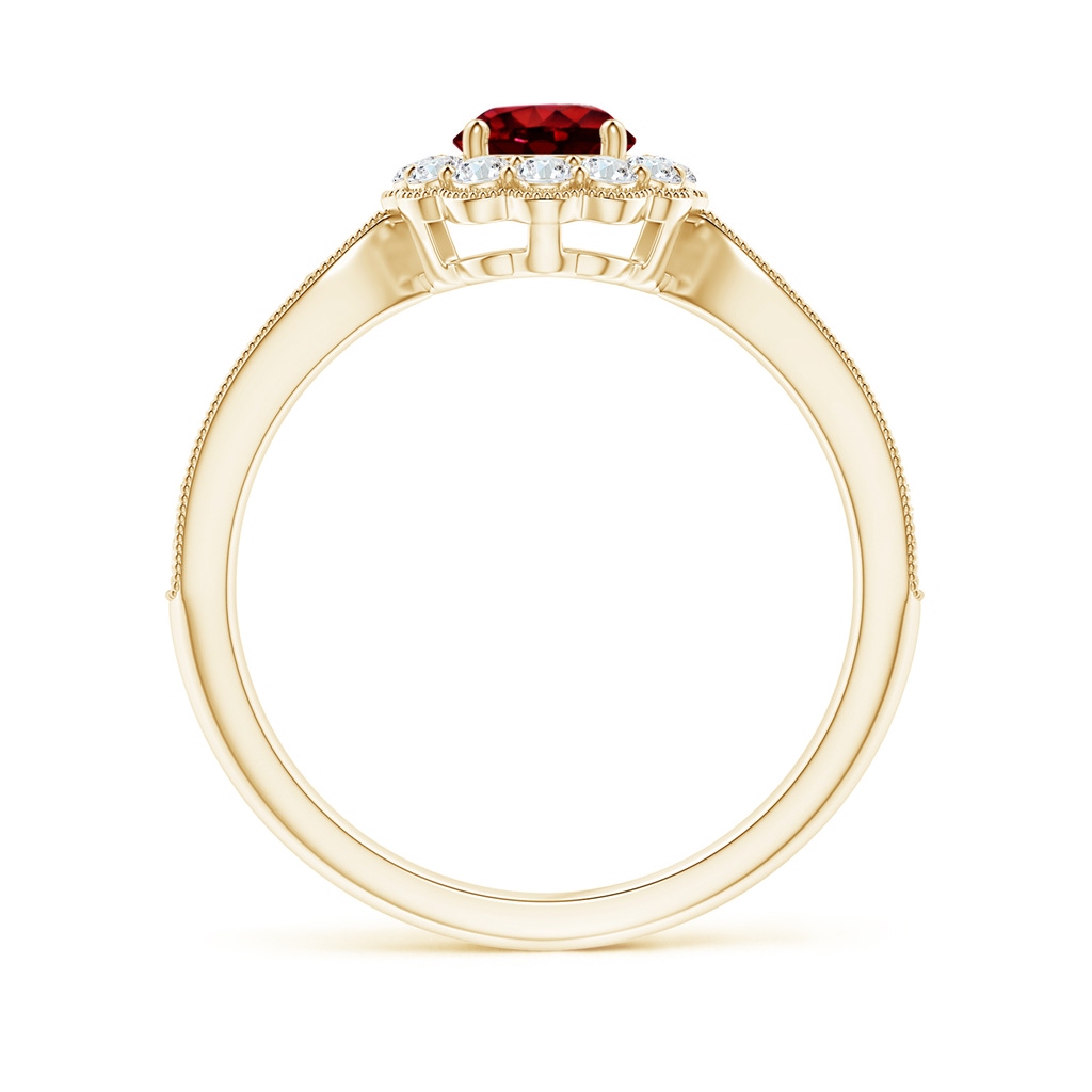 5mm AAAA Vintage Inspired Ruby Milgrain Ring with Diamond Halo in Yellow Gold Side-1