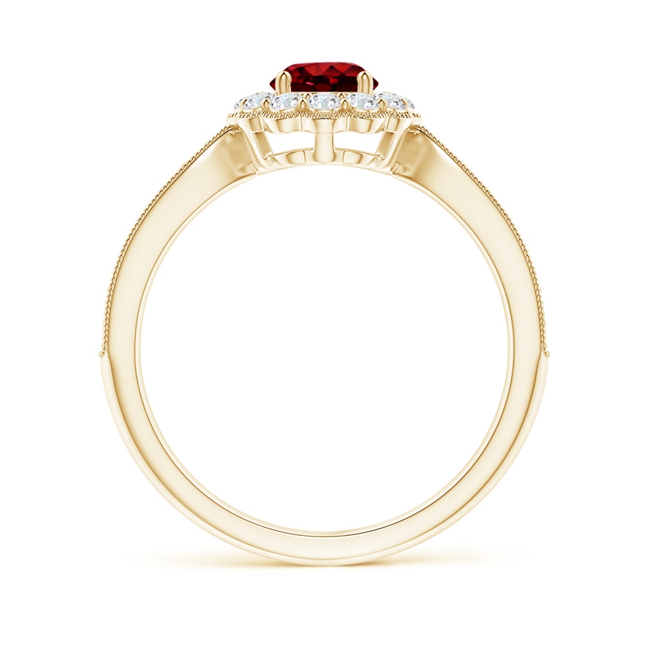 5mm AAAA Vintage Inspired Ruby Milgrain Ring with Diamond Halo in Yellow Gold side-1