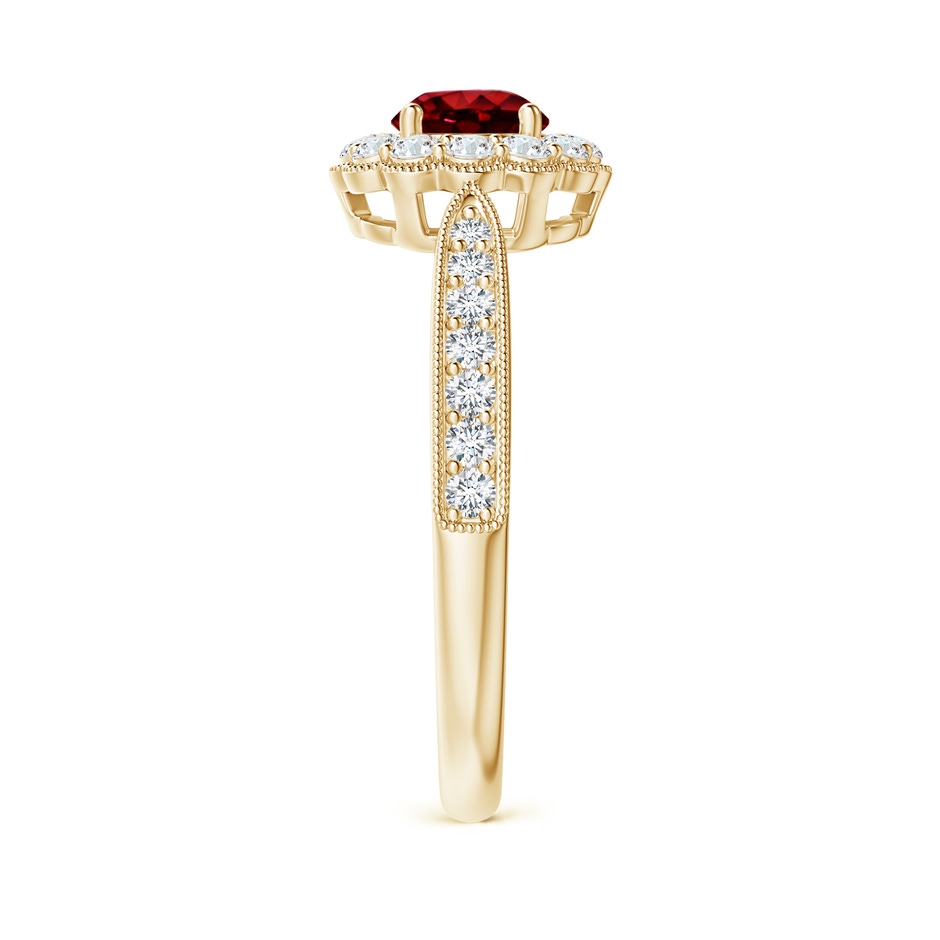 5mm AAAA Vintage Inspired Ruby Milgrain Ring with Diamond Halo in Yellow Gold side-2