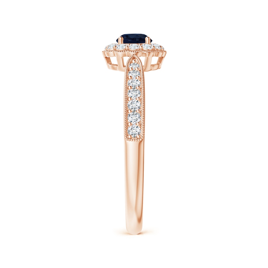 4mm A Vintage Inspired Sapphire Milgrain Ring with Diamond Halo in Rose Gold side 299