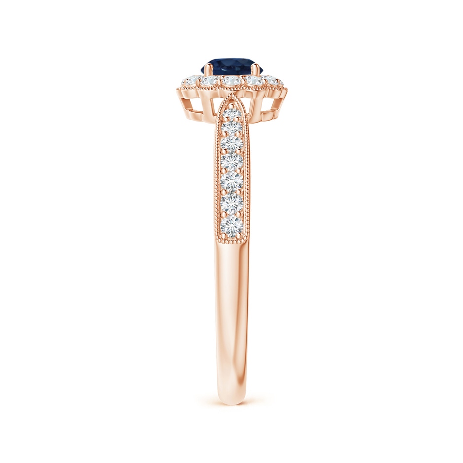 4mm AA Vintage Inspired Sapphire Milgrain Ring with Diamond Halo in Rose Gold side 299