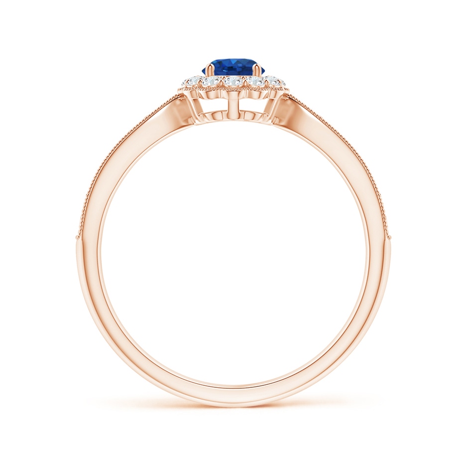 4mm AAA Vintage Inspired Sapphire Milgrain Ring with Diamond Halo in Rose Gold side 199