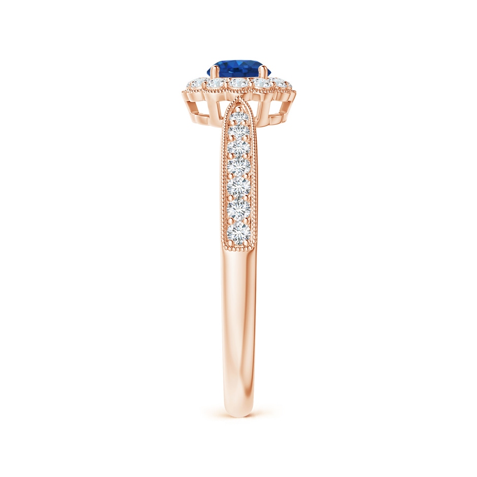 4mm AAA Vintage Inspired Sapphire Milgrain Ring with Diamond Halo in Rose Gold side 299