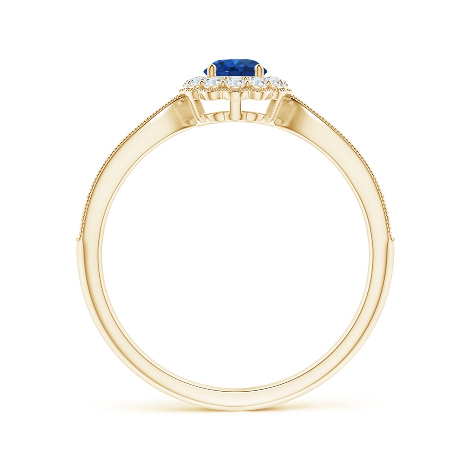 4mm AAA Vintage Inspired Sapphire Milgrain Ring with Diamond Halo in Yellow Gold side-1